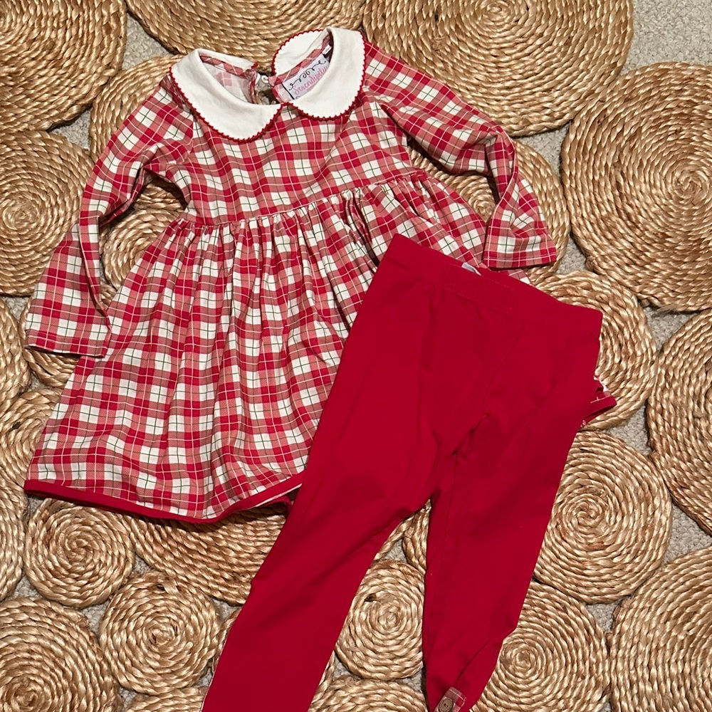 Serendipity Red Plaid Dress with White Collar and Red Leggings